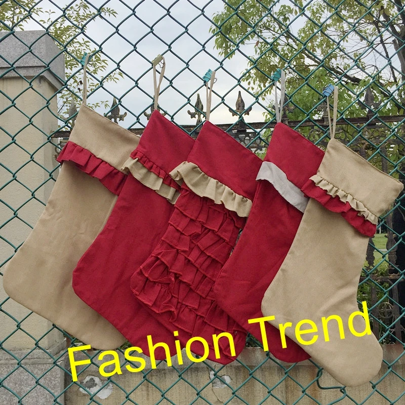 

20pcs/lot 2018 Most Popular Christmas Decoration Personalized Monogrammed Christmas Ruffles Burlap Stocking
