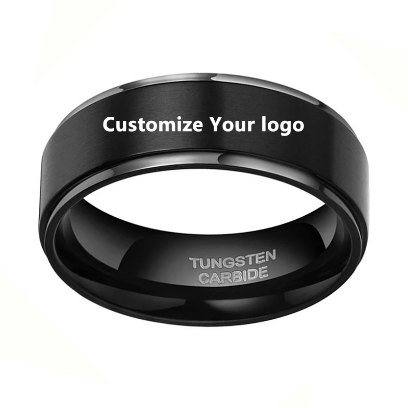Гравировка для пары Имя/Юбилейная Дата/индивидуальный логотип/ кольцо для мужчин 8 мм черное серебро вольфрамовые кольца