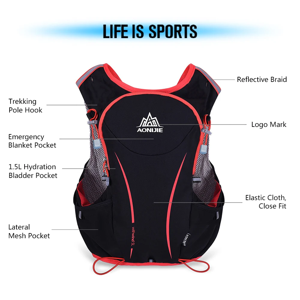 Sale AONIJIE Bicycle Bike Bag Marathon Hydration Vest Pack Water Bladder Pack with Extra Hydration Flack Bottle Running Water Bags 6