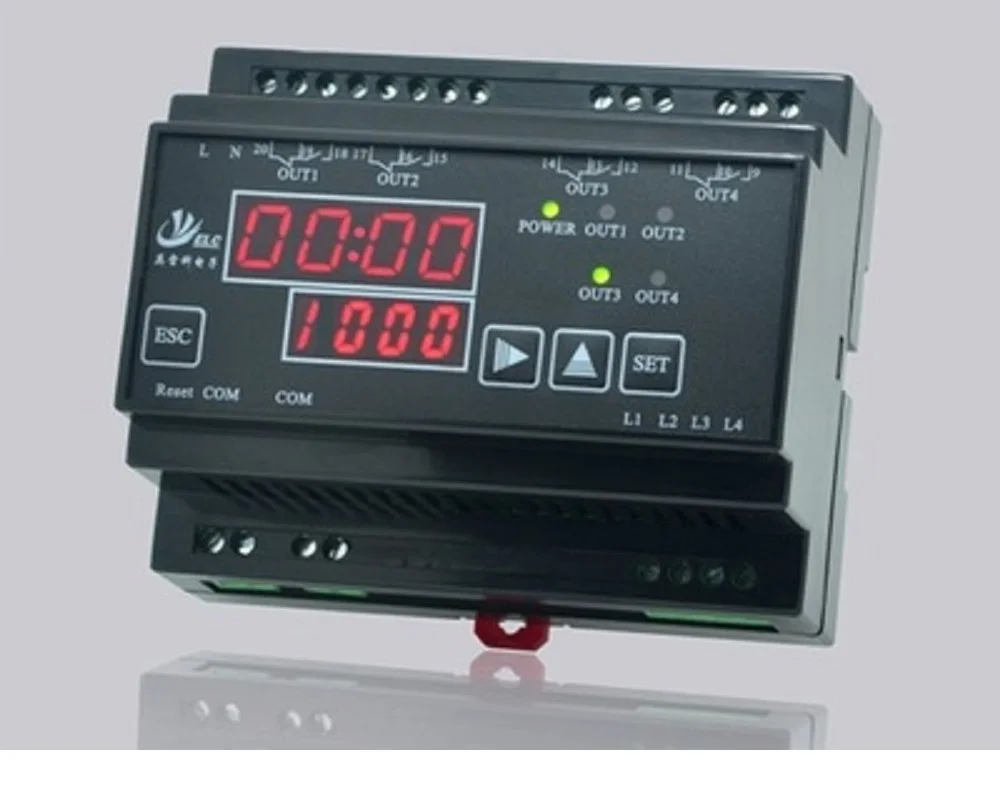 

Four independent timing controller ELR-4LR-H, 0-9999 hours 59 minutes 59 seconds, guide rail installation