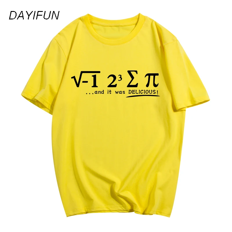 

DAYIFUN New Ladies print t shirts Round Neck fashion Mathematical formula T Shirt Women's Cotton T-Shirt Pure color Tops T-011