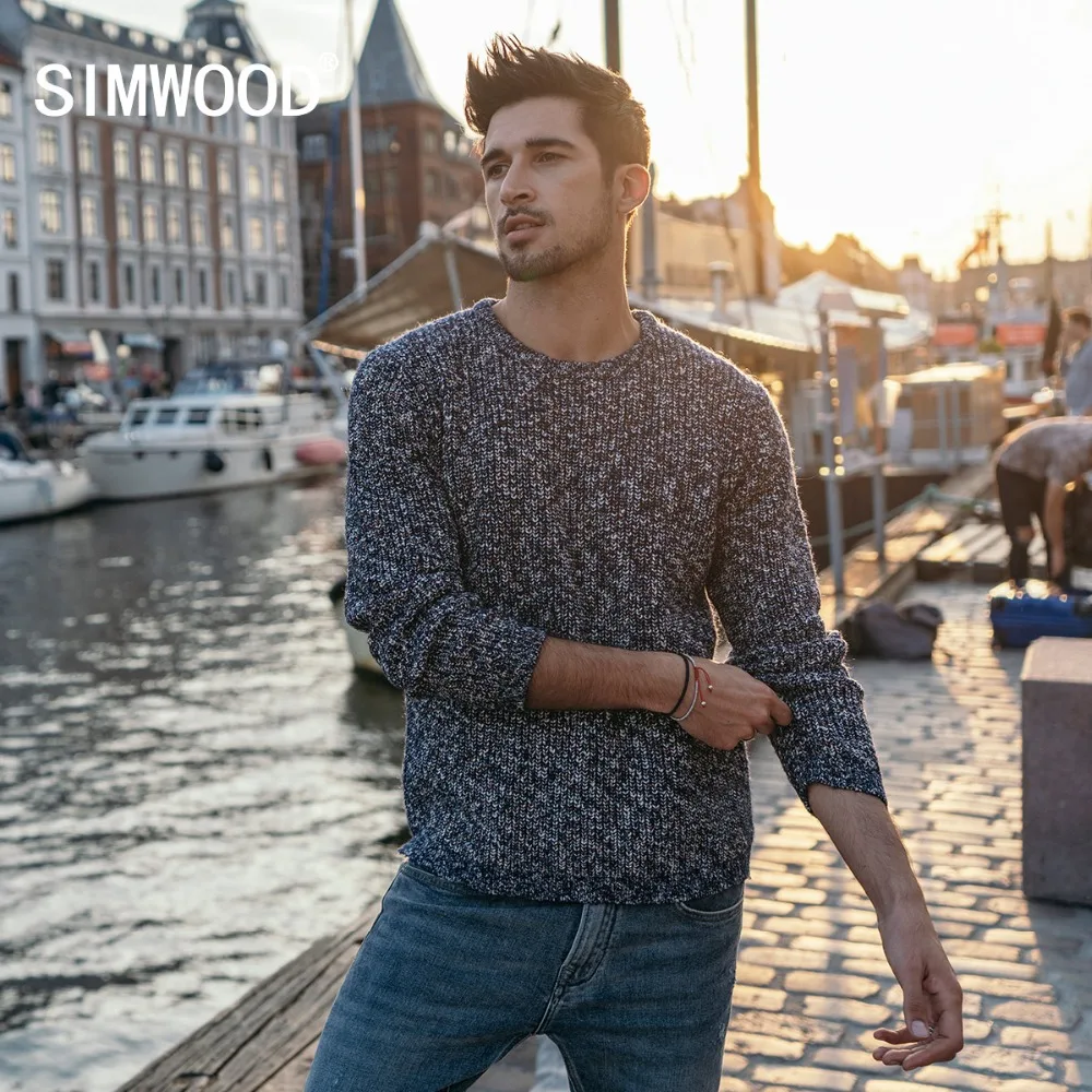 Najtaniej SIMWOOD Mix kaszmirowy sweter mężczyzn Heathered kolor projekt wiosna zima nowe swetry ciepłe Plus Size odzież marki 180553