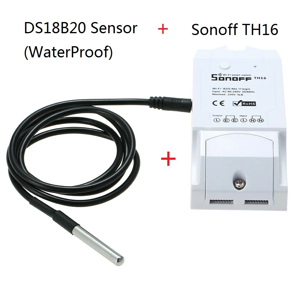 SONOFF TH16 16A/3500W TH10 10A/2200W 90-250V умный Wifi переключатель для контроля температуры и влажности беспроводной домашний комплект для автоматизации работы - Комплект: TH16  DS18B20