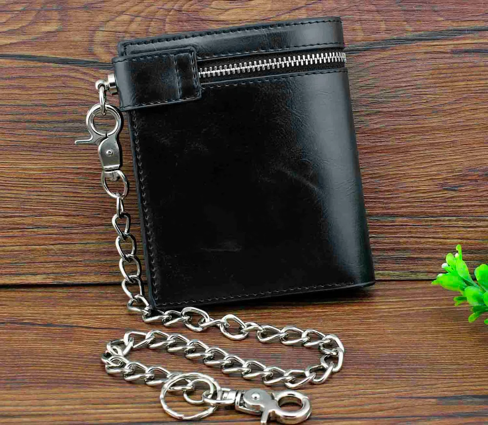 Новый мужской черный кожаный бумажник с цепочкой в стиле панк и рок|wallet with|leather