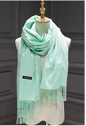 Роскошный брендовый шарф, Женский кашемировый шарф, двухсторонний/цветной, модные дамские шарфы, толстые шали с кисточками, Пашмина бандана - Цвет: mint
