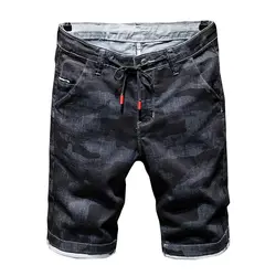 2019 летние новые мужские модные камуфляжные повседневные джинсовые шорты мужские тонкие эластичные хлопковые пляжные шорты черного цвета