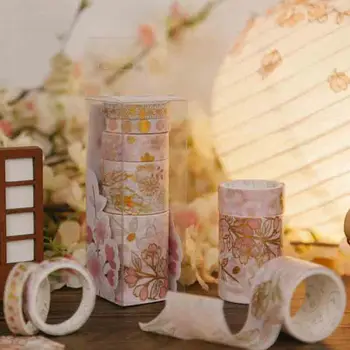 

5Pcs/Pack Novelty Masking Gold Diy Craft Paper Sticky Adhesive Brocade Pattern Washi Tape Stationery School Supplies