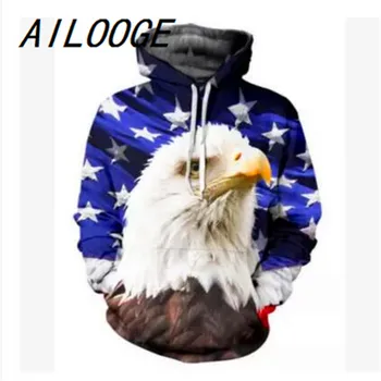 

AILOOGE 2017 Eagle 3D Print Hoodies Sweatshirts Men Fashion American Flag Hooded Sweats Tops Hip Hop Unisex Graphic Pullover