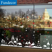 [Fundecor] diy белый Снежный город рождественские наклейки на стену оконные стеклянные Праздничные наклейки фрески рождественские украшения для домашнего декора