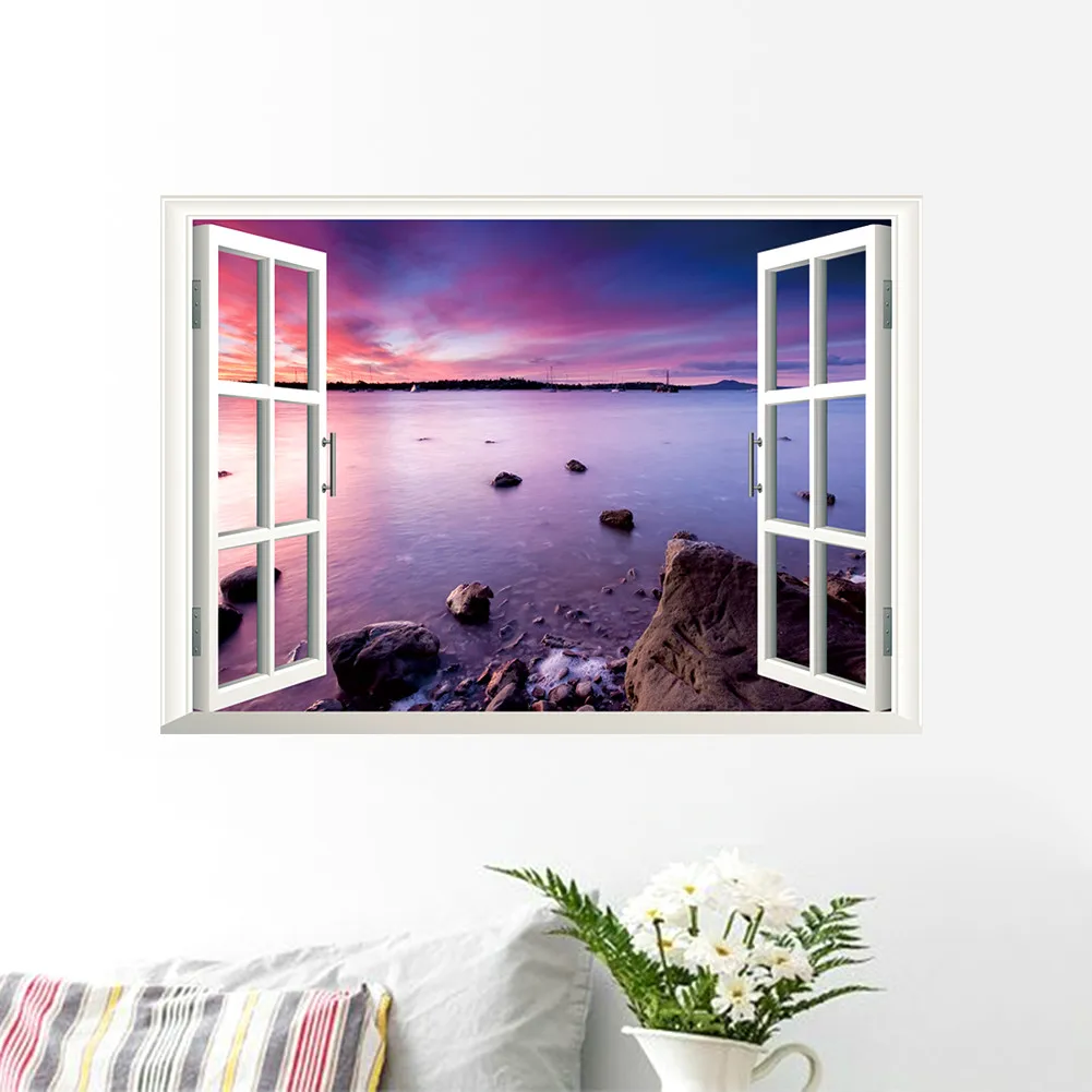 3D Sea Scenery Fake Window Wall Sticker Wall Decor Christmas Decal