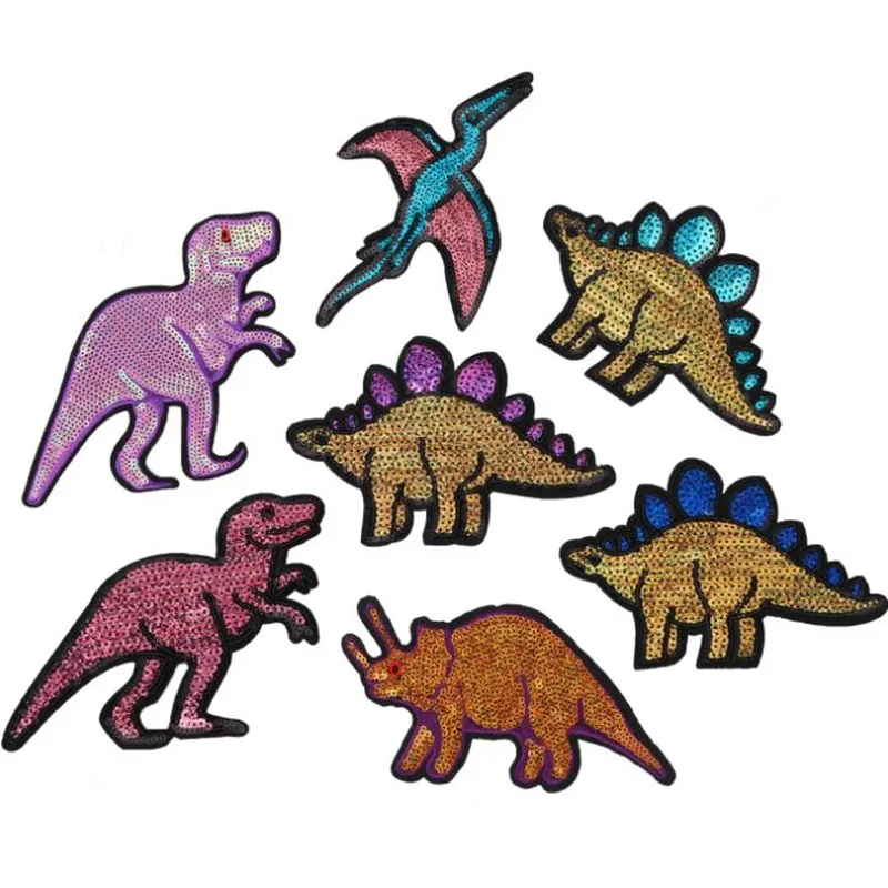 

Biker Patches for clothing Diy Dinosaur family Sequined Sequins T-shirt Womens Fashion Tops Shirt Womens Iron on Patch Clothes