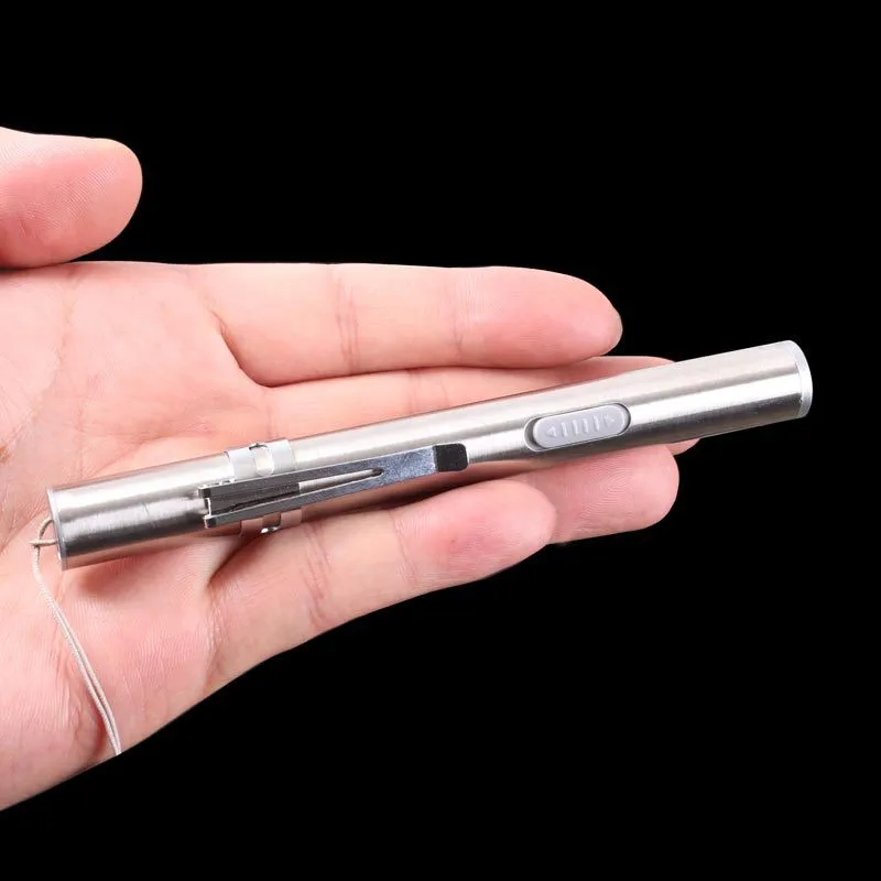 Нержавеющая сталь Портативный USB Перезаряжаемый светодиодный фонарик водонепроницаемый брелок с мини-фонариком