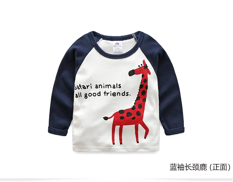 2018 Spring Autumn For 2-8 9 10 Years Children Cotton Striped Color Patchwork Cartoon Animal Baby Kids Boys Long Sleeve T-Shirts (20)