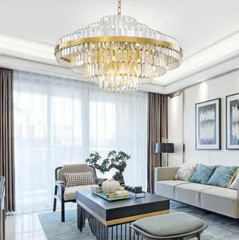 

Postmodern minimalist light luxury crystal chandelier designer duplex hotel model room hall tower type multi-layer lamps