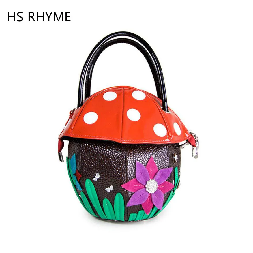 

Rhyme 2017 manual black cartoon mushroom hand bag Creative design handbag messenger bag Brand Casual shoulder bag