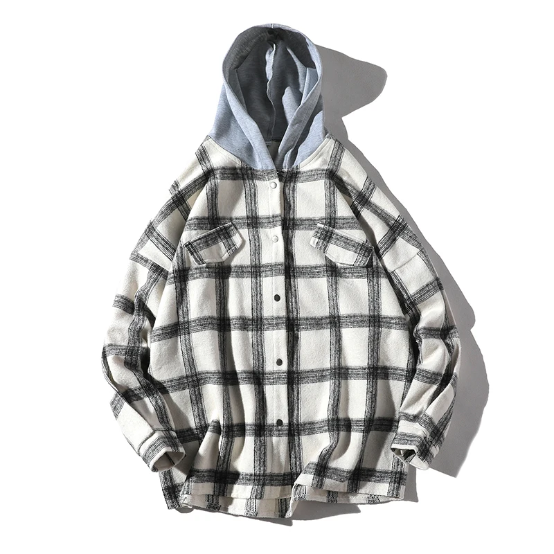 

Men Oversized Plaid Flannel Hoodies 2019 New Fashion Loose All Match Buttons Checkered Hip Hop Hooded Sweatshirts Brand Clothing