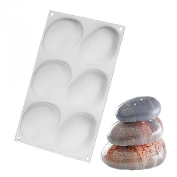 

1Pcs Silicone Mold White 6 Cavity Super Vivid Elliptical Pebble Stone Silicone Cake Mold Chocolates Jelly Dessert Fondant Mould