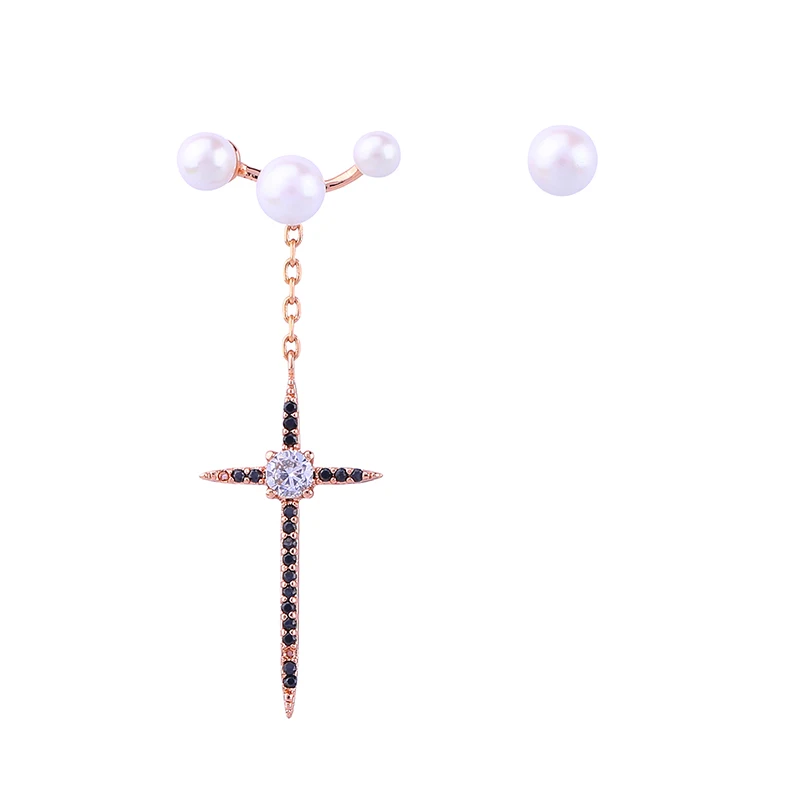 

Charm Imitation Pearl Acrylic Earrings For Women Ethnic Personality Zircon Cross Drop Earrings Fashion Jewelry Accessories