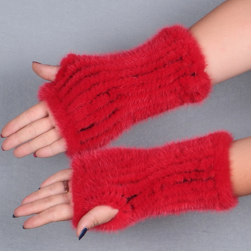 Winter Warm Knitted Gloves For Women Genuine Mink Fur Fingerless Gloves Female Real fur Gloves 20CM-50CM long  (6)