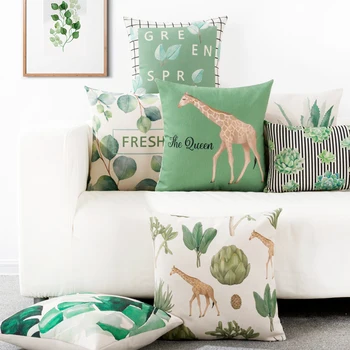 

45*45cm/50*30cm cotton linen village style green plants pillowcases office sofa giraffe cushion cover decor lumbar pillow case