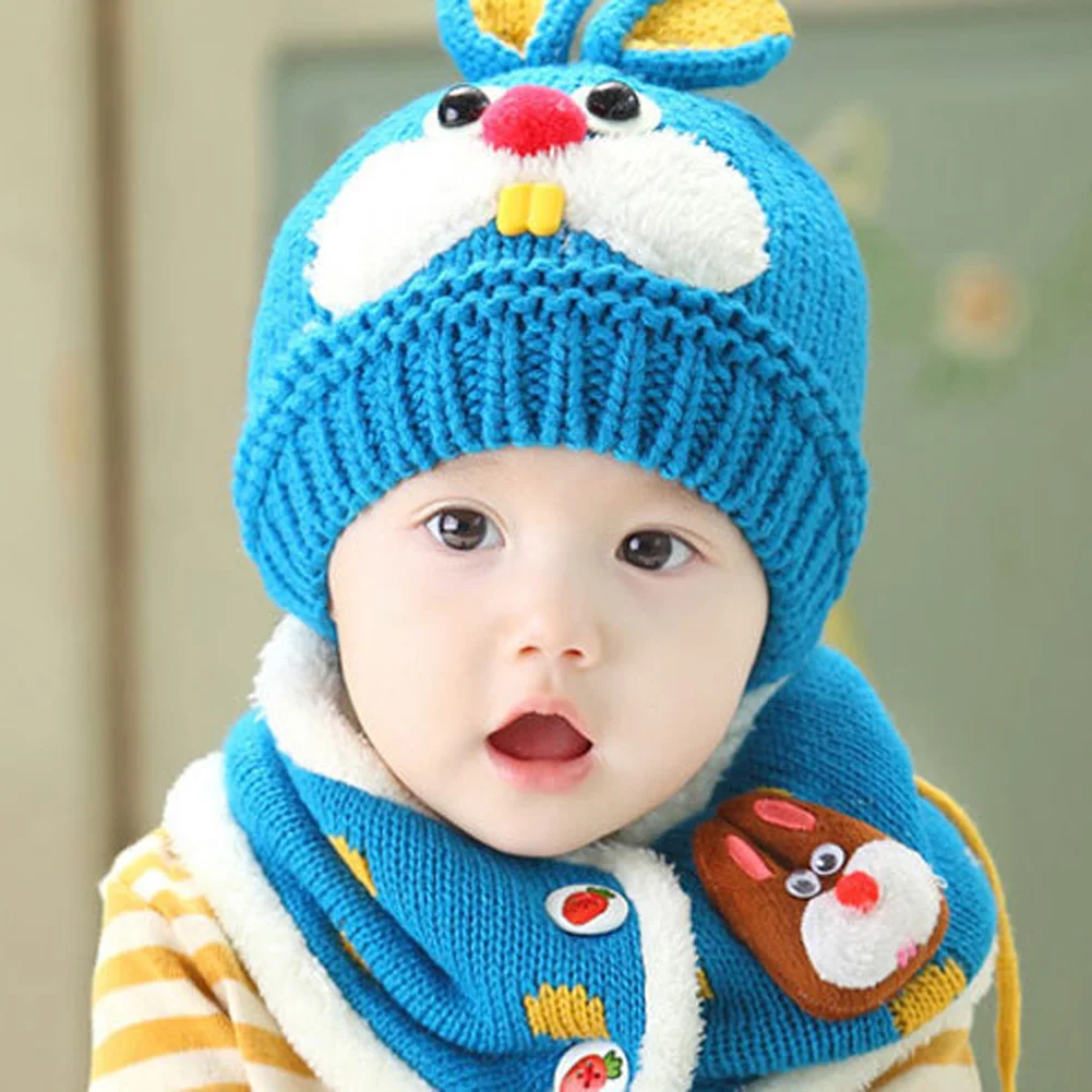 Детская зимняя шапка с заячьими ушками для девочек и мальчиков, детская шапочка, шапка, закрывающая уши, шапка и шарф, комплект, зимние детские шапки