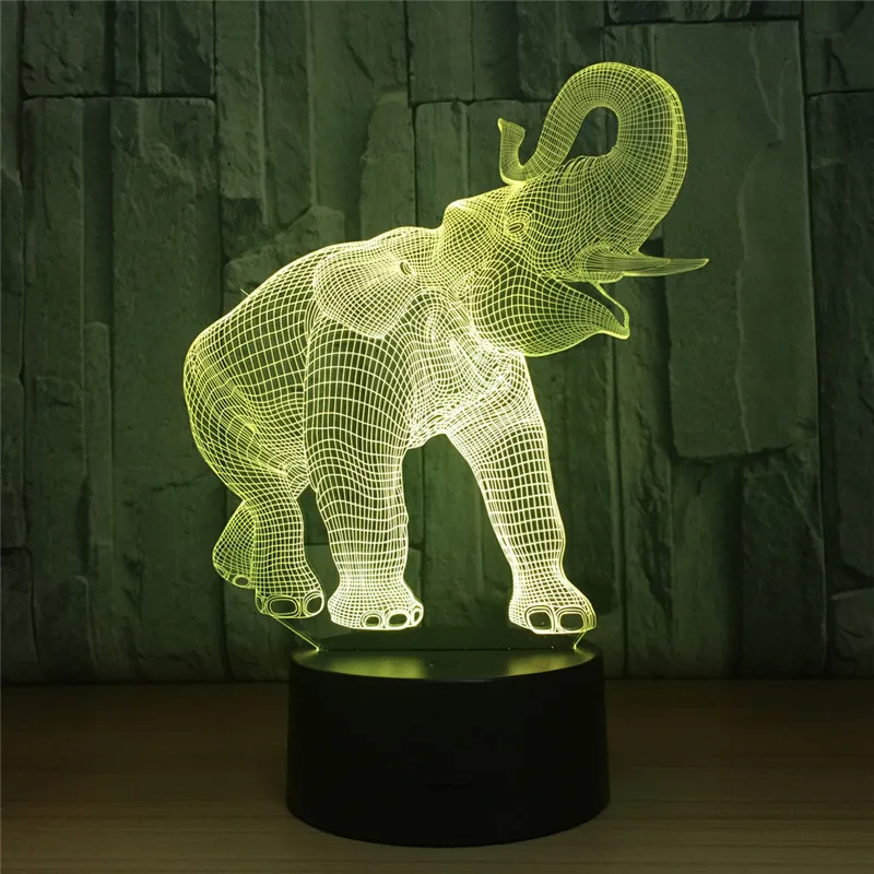 3D Lamp LED Night Light Zoo Dance Elephant Action Figure 7 Colors TouchTable Decoration Light Optical Illusion