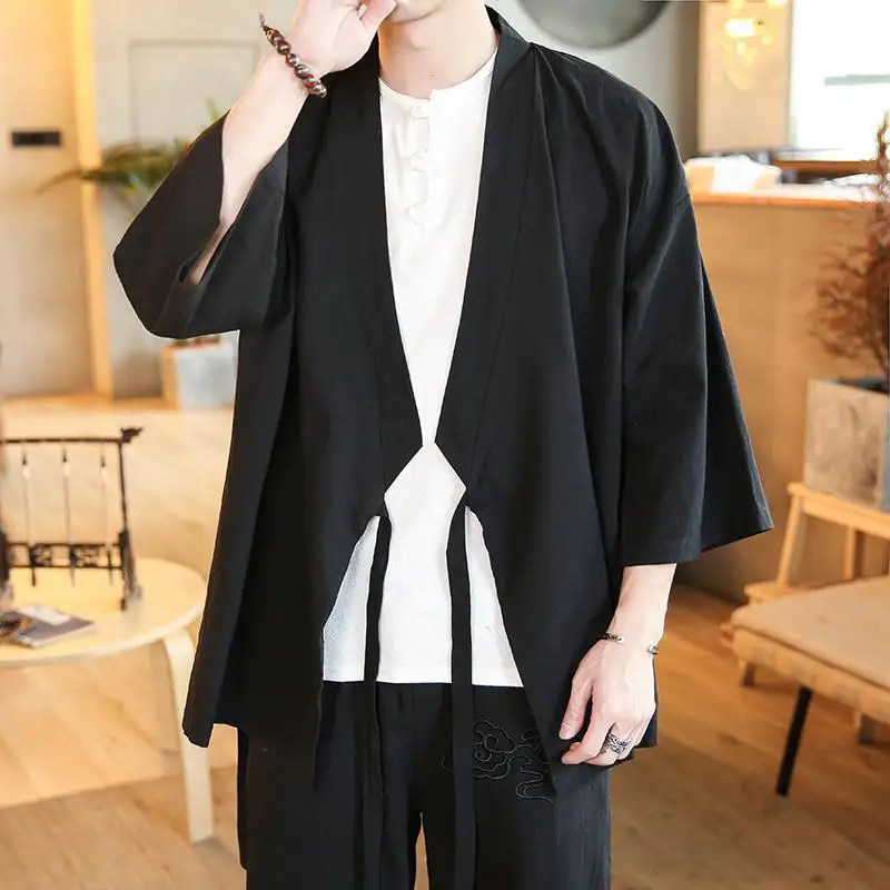 Plus Size 5XL 4XL Loose Fit Japanese Streetwear Kimono Shirt Men Plain Color 3/4 Sleeve Summer Cardigan XXXXXL Male Shirt long sleeve shirt men casual shirt men kimono cardigan