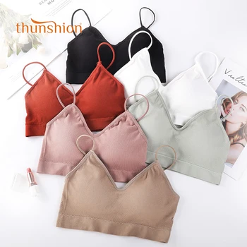

THUNSHION Women Padded Sport Bra for Yoga gym Running Ladies Breathable Sportswear Full Cup Solid 6 Colors Backless Sport Top