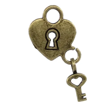 

Doreen Box Lovely Charm Pendants Heart Lock&Key Antique Bronze 26x14.5mm,50PCs (B23835)