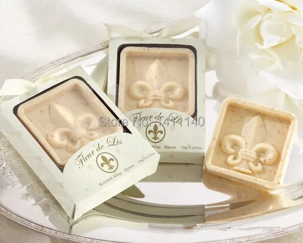 

free shipping 10pcs wholesale Fleur de Lis Scented Soap Wedding Favor gifts party baby shower favors in wedding supplies