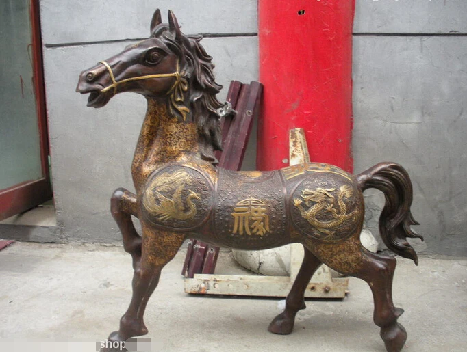 

wholesale factory 29"Huge Chinese Royal Bronze VINTAGE carve Dragon and phenix Horse Statue