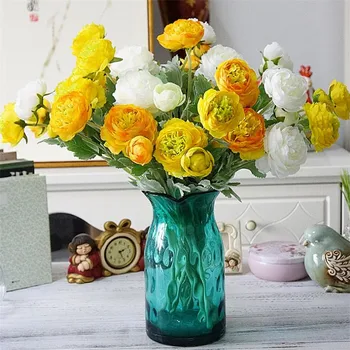 

6Pcs Fake Single Stem Tufting Peony (3 heads/piece) Simulation Round Peonia with Green Leaf for Wedding Home Decorative Flowers