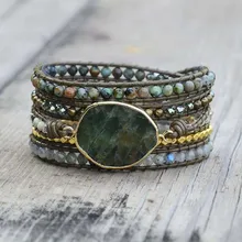 Большой браслет из натурального камня, винтажный кожаный браслет, Прямая поставка, бохо, ручная работа, 5 браслетов для женщин