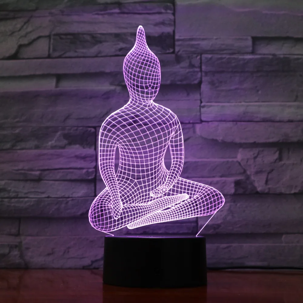 Yoga Sit Buddha Lights 3D светодиодная лампа 7 красочных акриловых ламп в качестве украшения