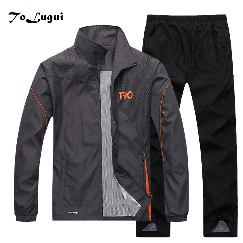 

Men Sportswear Spring Autumn Tracksuit Set Hoodies Sweatshirts+Pant Two Piece Track Suit Windproof Jogging Clothing