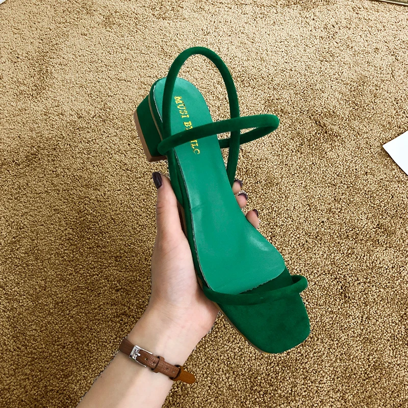

Solid gladiator sandals women Single cusp shoe Pure colour Casual soulier femme Flock block heel shoes tip binding new arrival