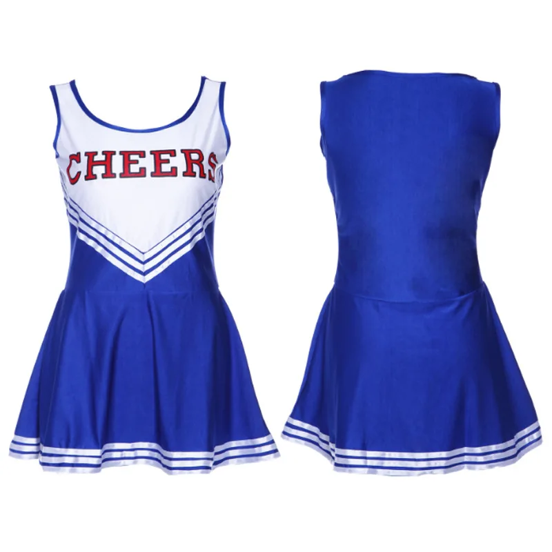 Женский костюм Чирлидера, школьная одежда для девочек, нарядное платье, униформа Чирлидера, фиолетовый/черный/розовый/синий - Цвет: Синий
