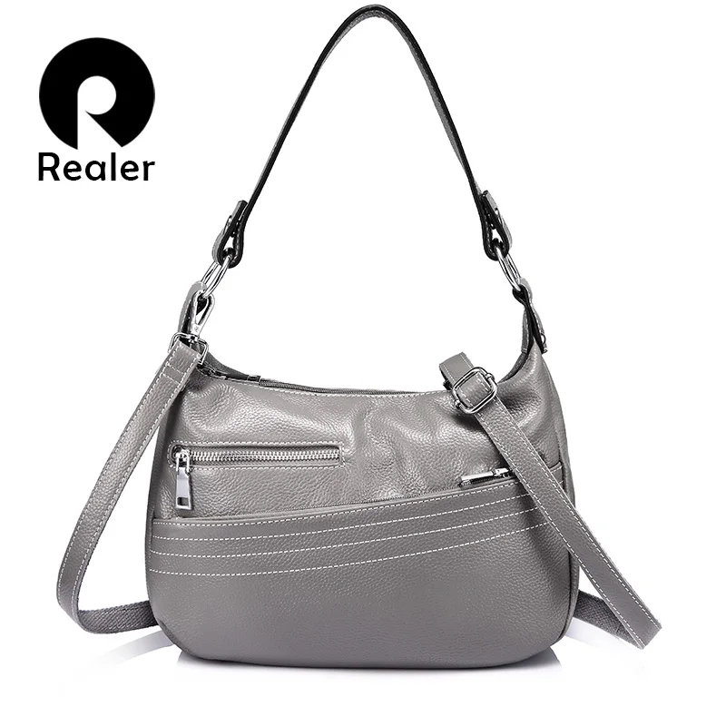 

REALER women shoulder bag genuine leather ladies messenger crossbody bags with chains high quality new designs large capacity