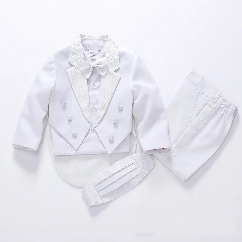 Модный костюм для маленьких мальчиков белого и черного цвета детские блейзеры костюм для мальчиков на свадьбу, выпускной, торжественное весенне-осеннее свадебное платье костюм для мальчиков 5 шт