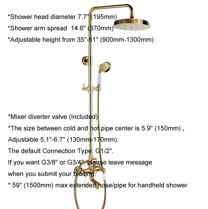 Luxury Polished Gold Color Brass Dual Ceramic Handles Levers Bathroom Round Rainfall Shower Faucet Set Bath Tub Mixer Tap mgf375
