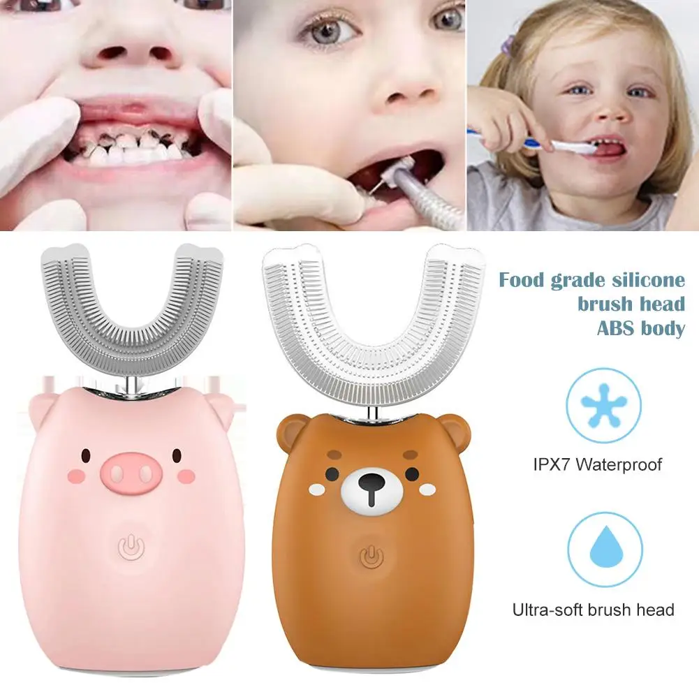 

Children's Electric Toothbrush Cartoon Blu-ray Whitening Teeth Brush Waterproof Sound Wave Automatic U-shaped Toothbrush