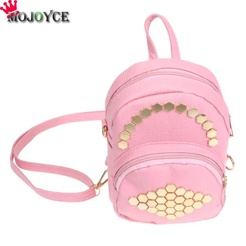 

Women PU Mini Rivet Bag Black Pink Gray Students Casual Solid Color Backpack Girls Fashion Travel School Crossbody Shoulder Bag