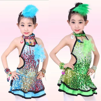 

Sequined Girl Leotards Toddler Girl Gymnastics Dance Dress Children Ballroom Latin Dance Dress Performance Stage DanceWear Dress