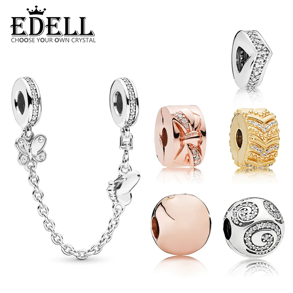 

EDELL 100% 925 Sterling Silver Shine Stylish Wish Clip ROSE Bow CLIP Shimmering Wish Spacer Decorative Butterflies Safety Chain