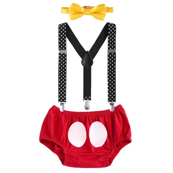 

Cake Smash Baby Clothes Cute Mickey Mouse Cosplay Outfit Birthday 1st Birthday for Boy Girls Suspender Outfit Photography Props