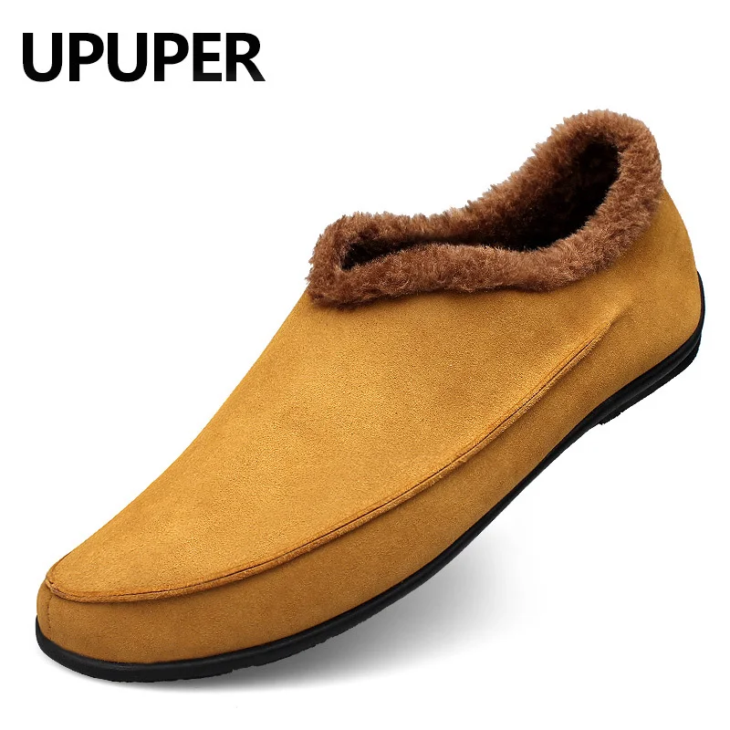 UPUPER/Брендовые мужские лоферы из коровьей замши зимние Утепленные мокасины