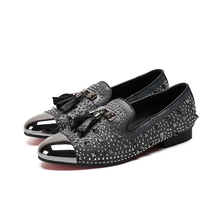

brand New Sliver toe crystal handmade men loafers men fashion leatherslippers men wedding dress shoes men's flats oxfords