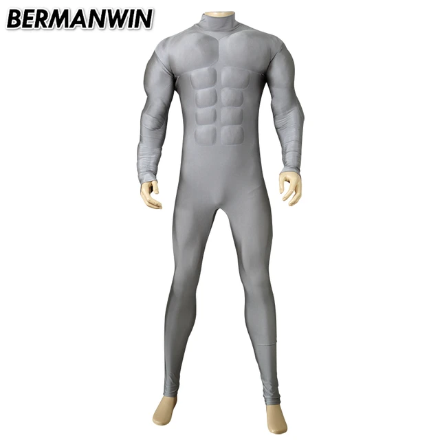 Bermanwin High Quality Grey Spandex Upper Part Muscle Bodysuit Adult Men  Muscle Suit Halloween Cosplay Costume - Cosplay Costumes - AliExpress