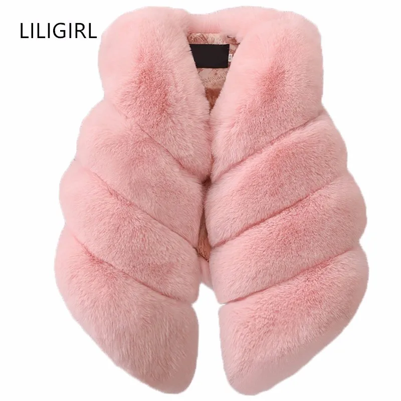 LILIGIRL 2021 Autumn Winter New Girls Rabbit Fur Vest and Boys Faux Jacket Warm Kids Thick Outwear for Children Tops Clothes | Детская
