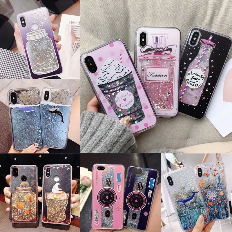 

Liquid Water Case Unicorn Whale Camera Dynamic Quicksand Glitter Bling Soft Silicone Cover for iPhone X 7 8 Plus 6 6S XS Max XR